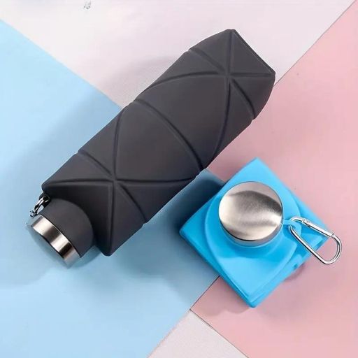 Gourde pliable noir , Gourde pliable bleu, Bouteilles d'eau Pliable 500ML Gourde Pliable Silicone BPA Bouteille d'eau Réutilisable Gourdes de Camping et Randonnée Portable Pliant Gourde pour Gym Yoga Randonné