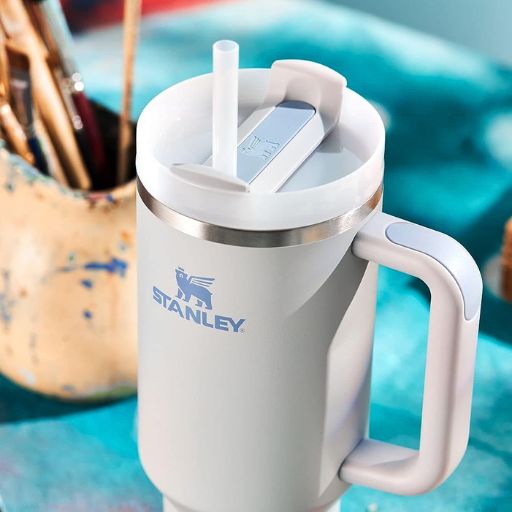 Gourde Stanley Isotherme bleu Avec Poignée , Gobelet Isotherme En Acier Inoxydable Avec Paille Et Couvercle 40 Oz/1180 Ml Gobelet De Voyage Tasse À Café Boissons Chaudes Et Froides Pour Travail Et Maison