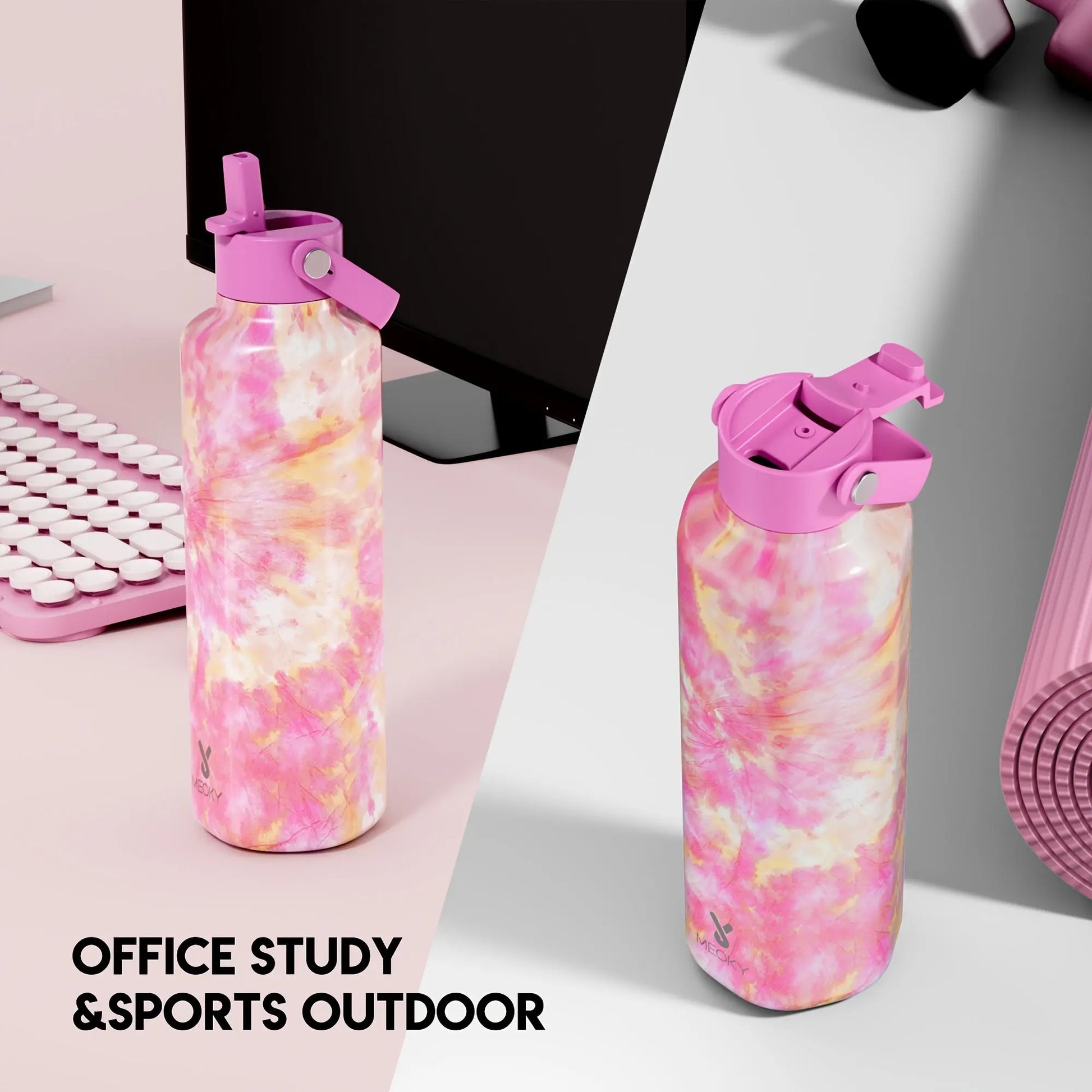 MEOKY Gourde d'Eau Thermique 24oz (Tulipe rose) Gourde Bottle®