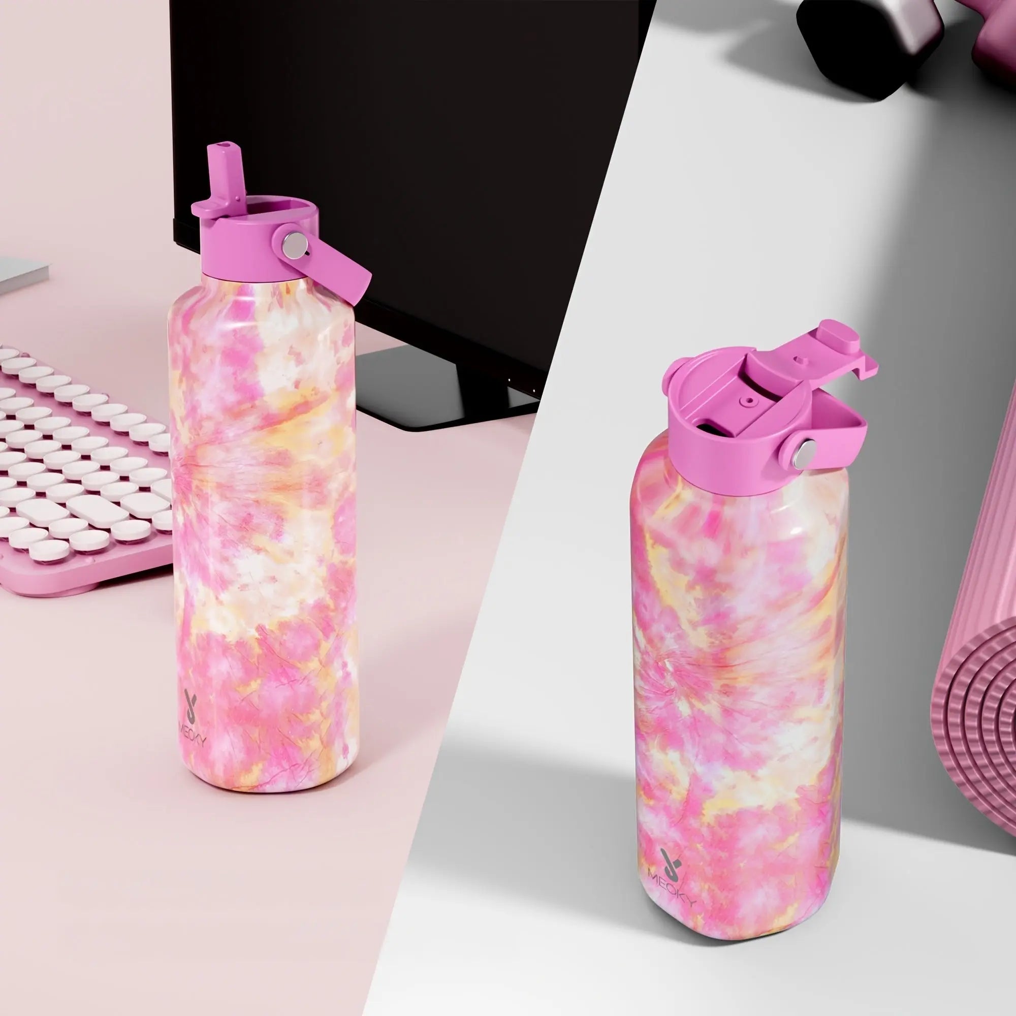 MEOKY Gourde d'Eau Thermique 24oz (Tulipe rose) Gourde Bottle®