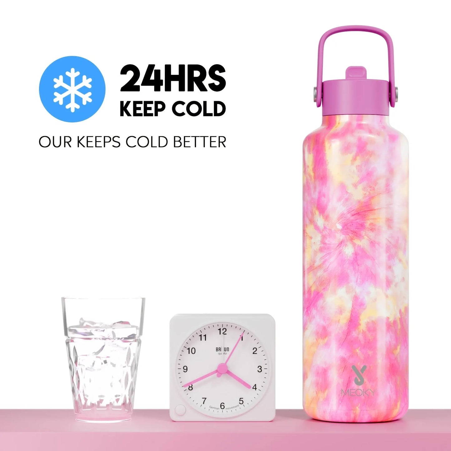MEOKY Gourde d'Eau Thermique 24oz (Tulipe rose) Gourde Bottle®