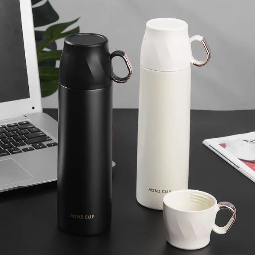 Petit thermos avec tasse  en acier inoxydable double paroi  - gourde bottle
