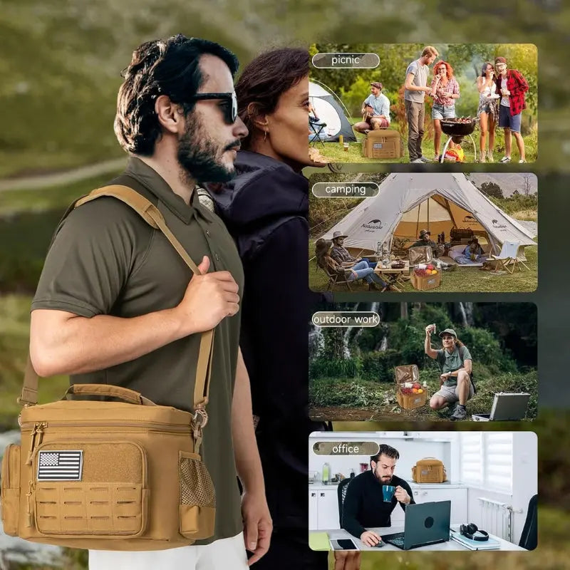 Sac Isotherme Repas Tactique Militaire Homme 13L (Khaki) Gourde Bottle®