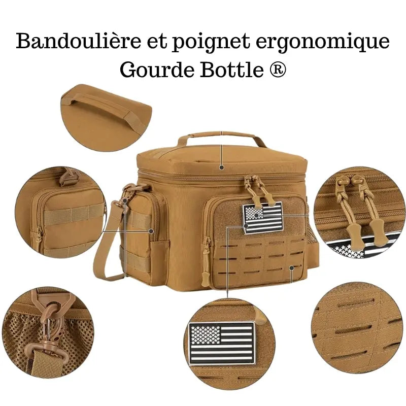 Sac Isotherme Repas Tactique Militaire Homme 13L (Khaki) Gourde Bottle®