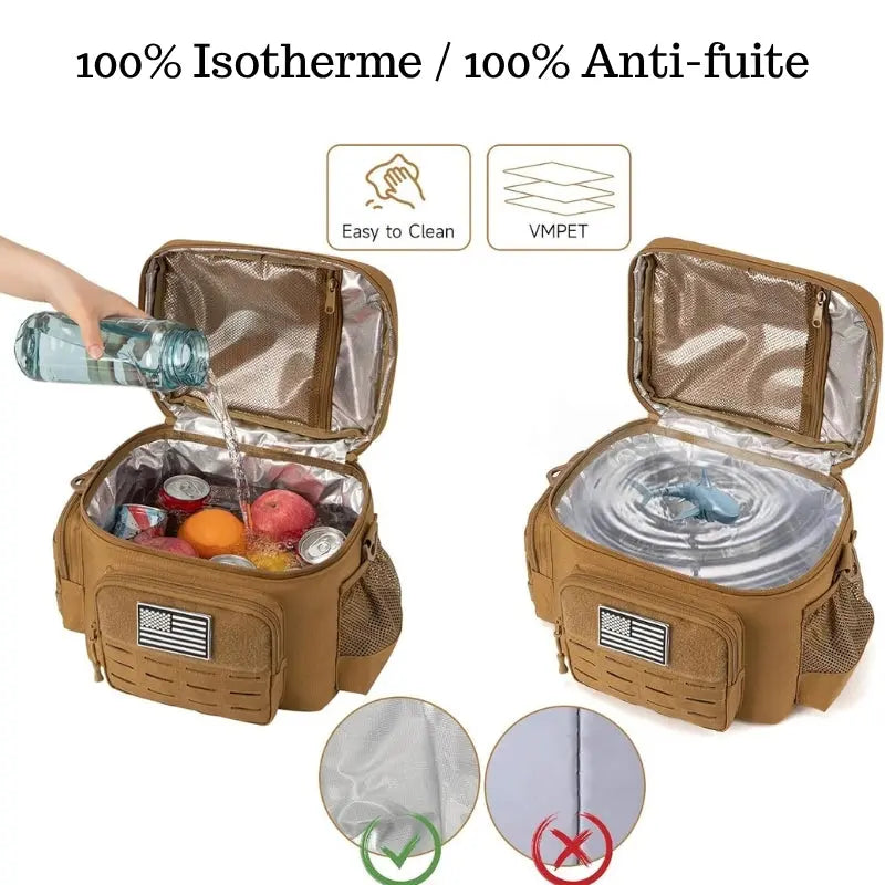 Sac Isotherme Repas Tactique Militaire Homme 13L (Khaki) Gourde Bottle®