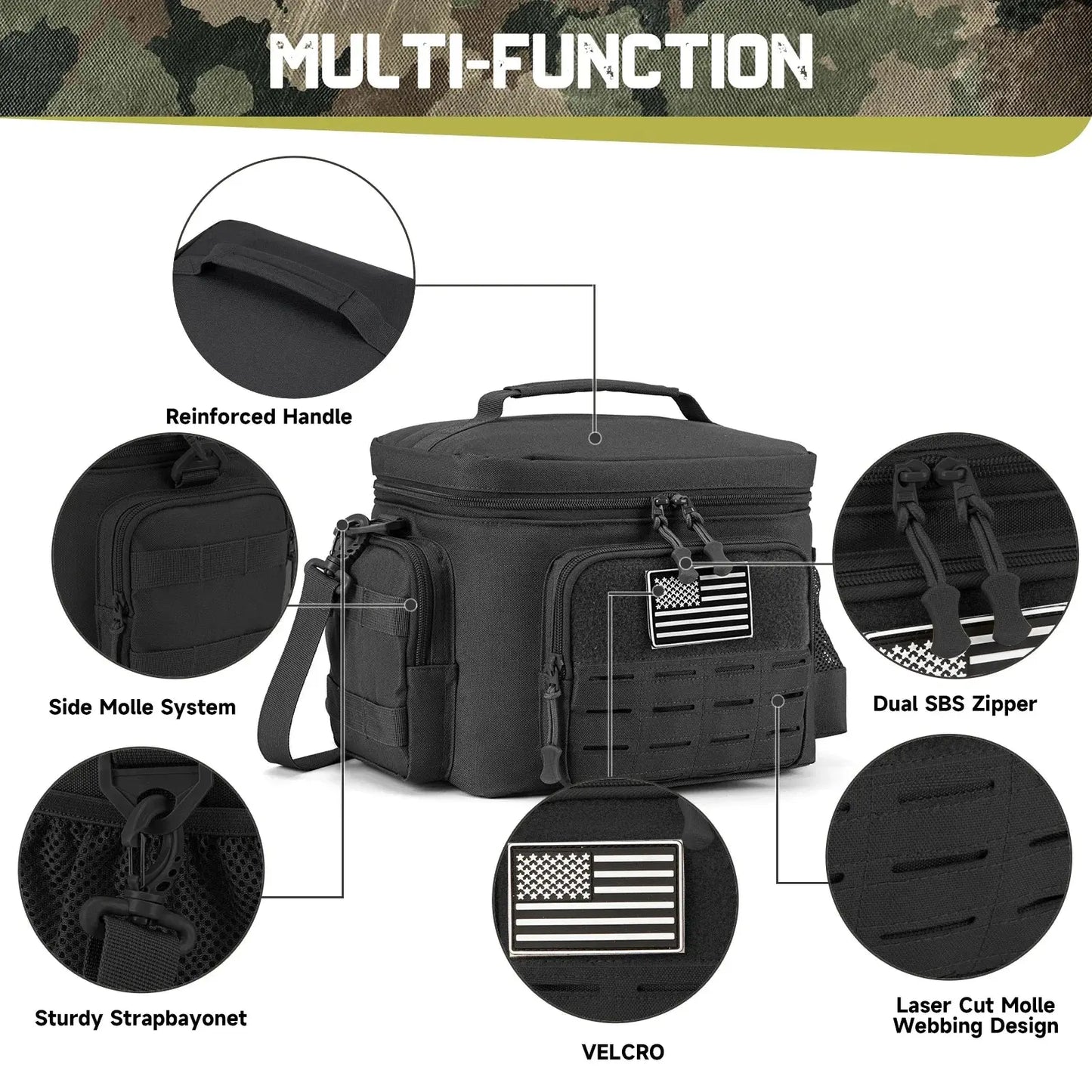 Sac Isotherme Repas Tactique Militaire Homme 13L (Noire) Gourde Bottle®