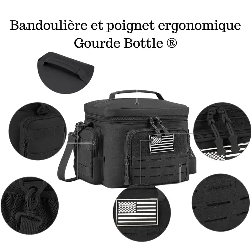 Sac Isotherme Repas Tactique Militaire Homme 13L (Noire) Gourde Bottle®