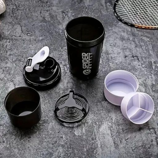 Shaker à Protéines 500ml avec Compartiments Supplémentaires, détails du produits et nettoyage facile de chaque compartiments