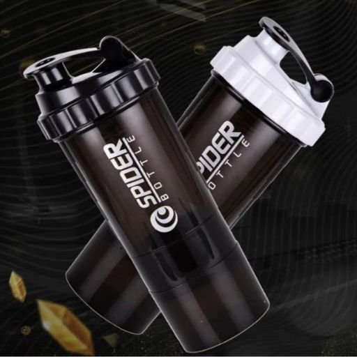 Shaker à Protéines 500ml avec Compartiments Supplémentaires, noir , blanc