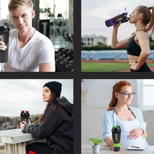 Shaker à Protéines 500ml avec Compartiments Supplémentaires, selon vos activites du quotidien, fitness, course, jogging, détente devant un lac, à la maison , au bureau