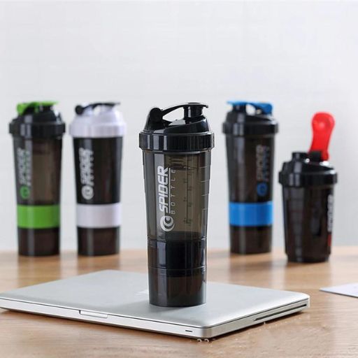 Shaker à Protéines 500ml avec Compartiments Supplémentaires, vert, blanc, Noir , bleu