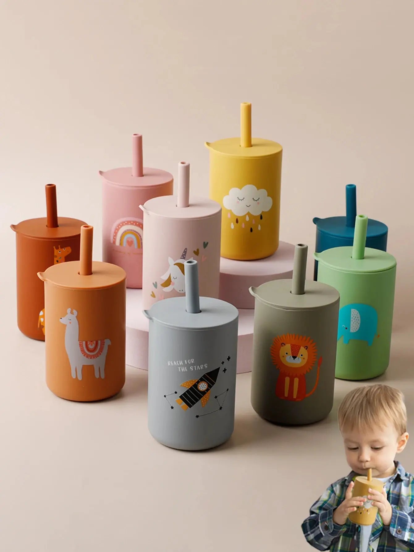 Tasse Paille Bebe 150ml , Tasse paille bébé 6 mois 150ml, Tasses d'apprentissage pour bébé  150ml, Gobelet d'Eau avec Paille pour Bebe 150ml,  TYRY.HU 1Pc Baby Feeding Straw Cup Baby Cartoon Learning Feeding Cup Food Grad Gourde Bottle®