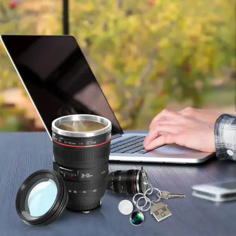 Tasse à café en acier inoxydable avec objectif d'appareil photo - Gourde Bottle