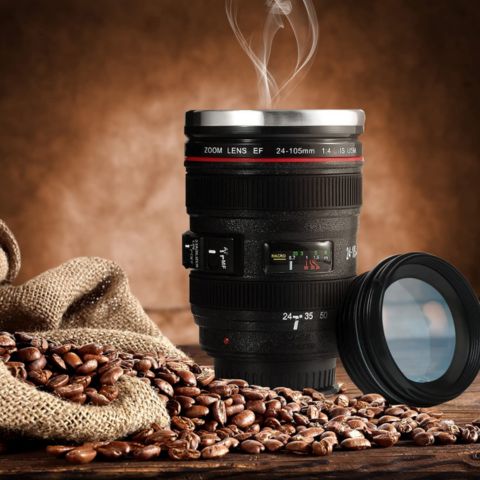 Tasse à café  de vovage avec objectif d'appareil photo présente un design réaliste d'objectif d'appareil photo, facile à transporté, durable , résistant; sans BPA, idée de cadeaux - Gourde Bottle
